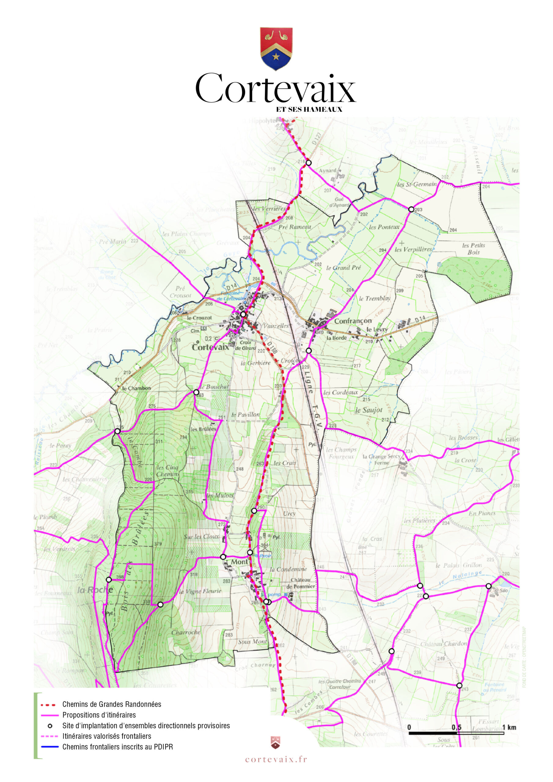 Carte des chemins de randonnée - Commune de Cortevaix