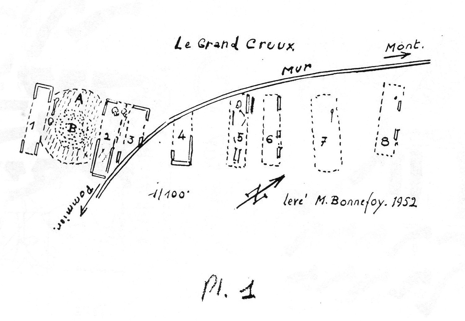 Plan du cimetière antique : 
issu d'une documentation 
de la Société des Etudes Historiques 
et Naturelles de Saint-Gengoux-le-national.
SEHN Autorisation de Martin Raether du 19 07 2020